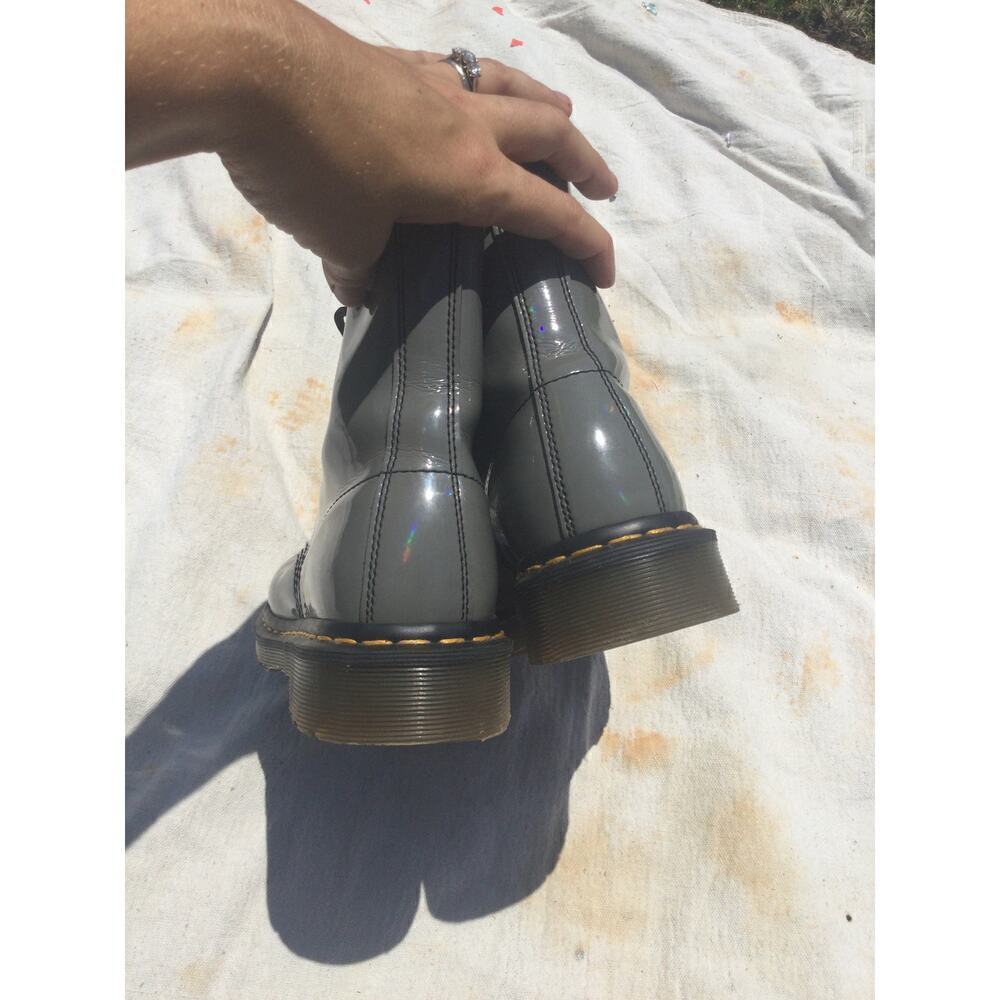 Dr. Martens Combat Mid Calf Boots Ladies 9 Doc Grunge Punk Rock Iridescent Grey - Picture 9 of 9